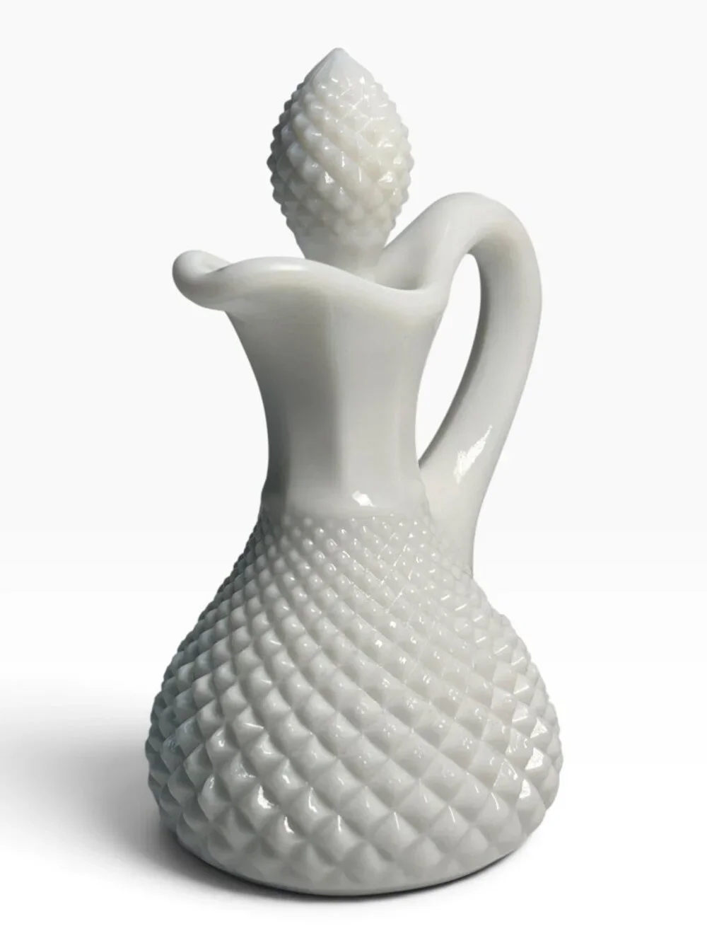 Vintage Antique White Milk Glass Lidded Pitcher Creamer Hobnail Rough Pontil 4.5